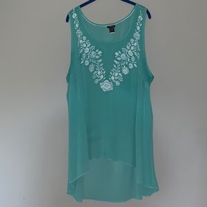 🌟 Sheer turquoise embroidered tunic 🌟